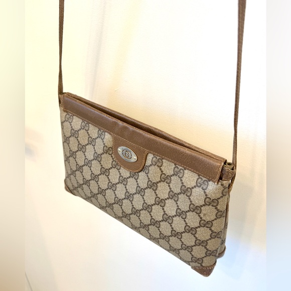 Gucci Vintage Crossbody Coated Canvas Shoulder Bag GG Monogram Leather Trim - Picture 10 of 17